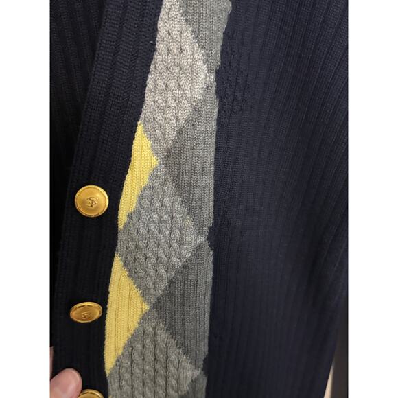 Escada Sport Blue Argyle Cardigan New Wool Women's Sweater, Size L - Picture 5 of 6
